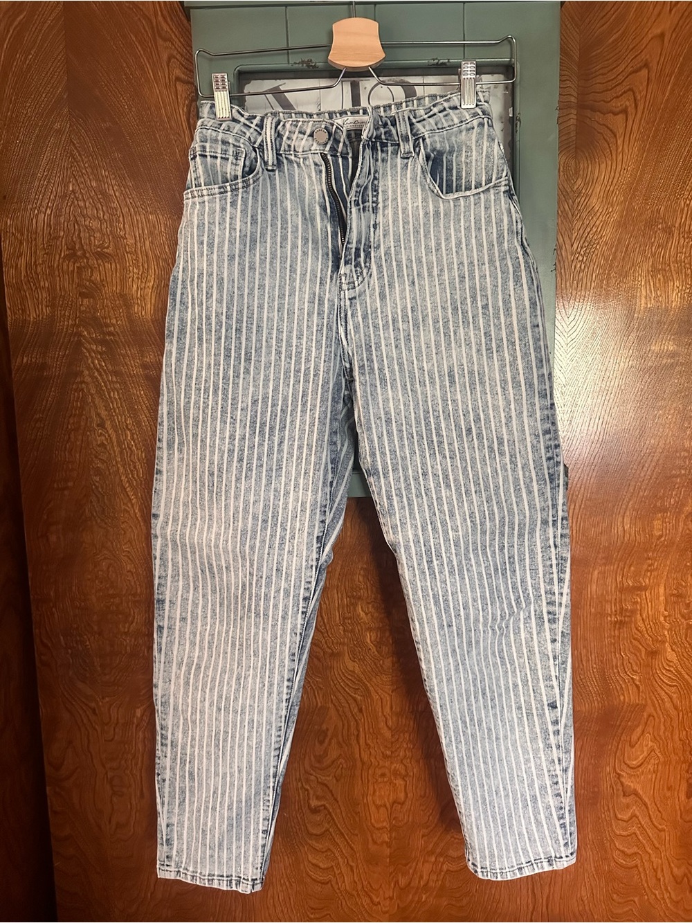 KanCan Striped Light Wash Mom Jeans